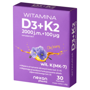 Witamina D3+K2 w oleju lnianym, kapsułki, 30 sztuk