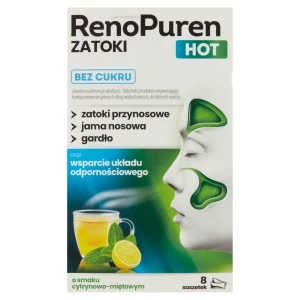 RenoPuren Zatoki Hot bez cukru, proszek, smak cytrynowo - miętowy, 8 saszetek