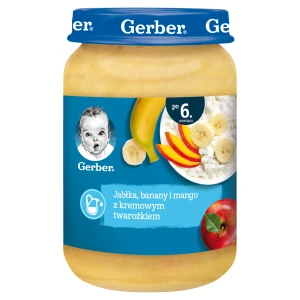 Gerber Deser jabłka banany i mango z delikatnym twarożkiem dla niemowląt po 6 miesiącu, 190 g