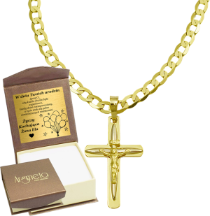 Złoty Łańcuszek Pancerka 3,80 mm z Krzyżykiem pr 585 Grawer Gratis