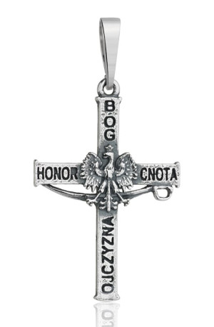 Srebrny Krzyżyk Patriotyczny Bóg Honor Ojczyzna Oksydowany pr 925