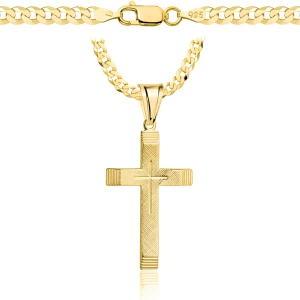 Srebrny Pozłacany Łańcuszek Pancerka 3,80 mm z Krzyżykiem pr 925 Grawer Gratis