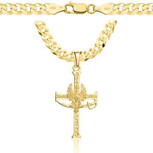 Łańcuszek Srebrny Pozłacany Pancerka 5,50 mm z Krzyżykiem Patriotycznym pr 925 Grawer Gratis