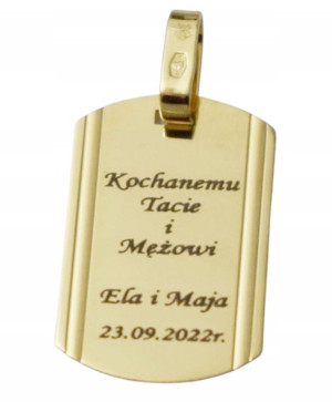 Wisiorek Złoty Nieśmiertelnik Blaszka pr 585 Grawer Gratis