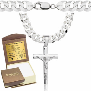 Łańcuszek Srebrny Pancerka 10,30 mm z Krzyżem pr 925 Grawer Gratis