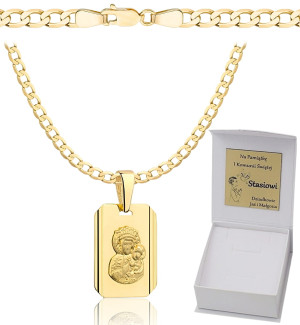 Złoty Łańcuszek Pancerka 2,70 mm z Medalikiem pr 585 Grawer Gratis