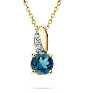 Złota Zawieszka z Diamentami London Blue Topaz pr 585 / 14 karat