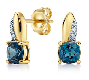 Złote Kolczyki Diamenty London Blue Topaz pr 585