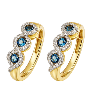 Złote Kolczyki Diamenty London Blue Topaz pr 585