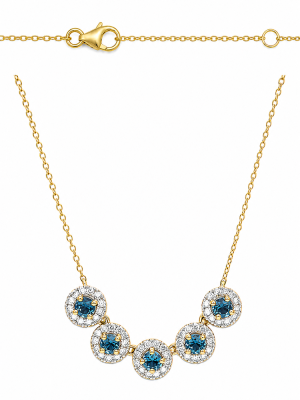 Złoty Naszyjnik Diamenty London Blue Topaz 585 14K Regulowany 45 cm Luxury