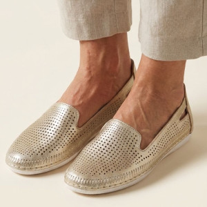 Złote Baleriny Damskie Perforowane Slip-On 56C2694