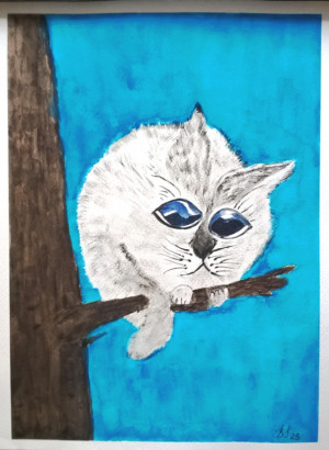 Abstrakcyjny kotek, akwarela. format 24x32 cm