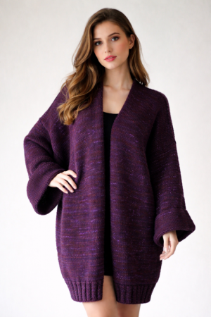 Fioletowy kardigan z merino superwash i moheru