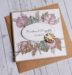 Kartka ślubna, z personalizacją : monstera boho