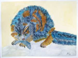 Kotek i , akwarela. format 32x24 cm