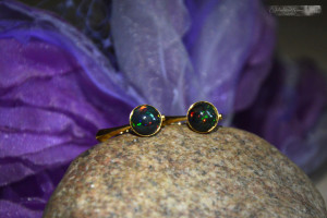 Opal czarny welo unikat kolczyki srebro 24k