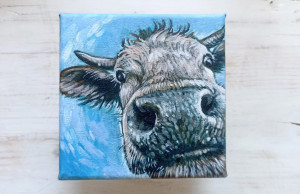 Portret krowy, obrazek 10x10cm