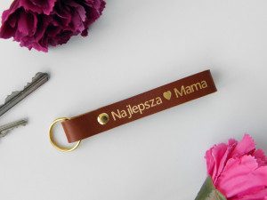 Skórzany brelok do kluczy najlepsza mama - koniak