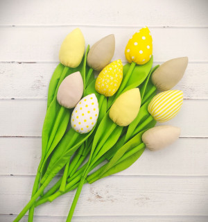 Tulipany z materiału, szyte, 10 szt hand made