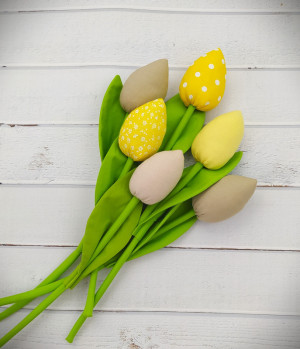 Tulipany z materiału, szyte, 6 szt hand made