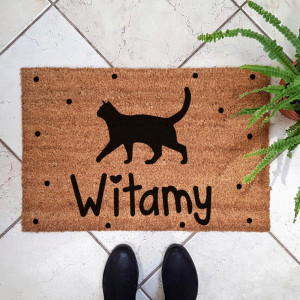 Wycieraczka z kotem "witamy"