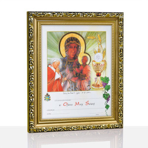 Obrazki komunijne w ramce - Matka Boża Częstochowska i Jan Paweł II