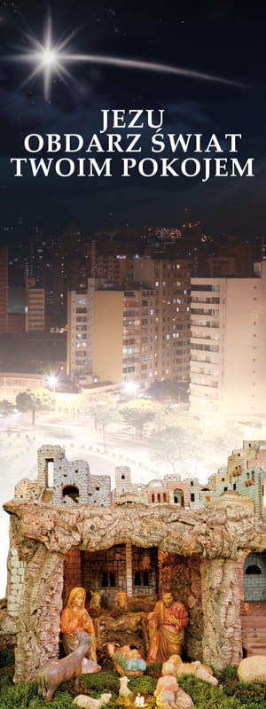 Baner na Boże Narodzenie "Jezu obdarz świat swoim pokojem" 75x200 cm