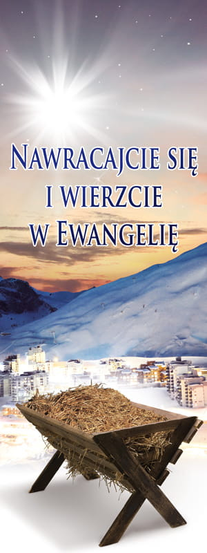 Baner na Boże Narodzenie "Nawracajcie się i wierzcie" 75x200cm
