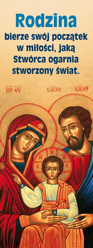 Baner religijny Święta Rodzina "Rodzina bierze swój początek.." - 75x200 cm