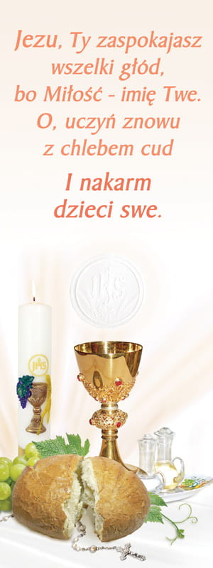 Baner na I Komunię Świętą "Jezu ty zaspokajasz wszelki głód" 75x200 cm