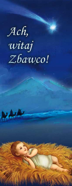 Baner na Boże Narodzenie, "Ach witaj Zbawco", niebieski 75x200cm