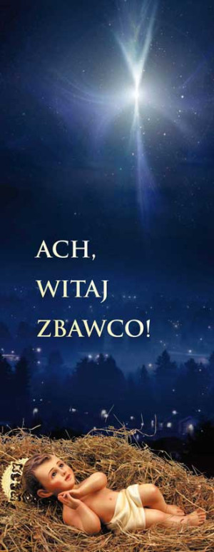 Baner na Boże Narodzenie, " Ach Witaj Zbawco", granatowy 75x200cm