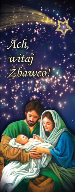 Baner na Boże Narodzenie, "Ach Witaj Zbawco" ciemny granat ze złotą gwiazdą 75x200cm