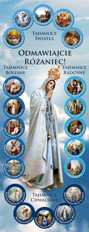 Baner na Różaniec "Odmawiajcie Różaniec!" 50x130 cm