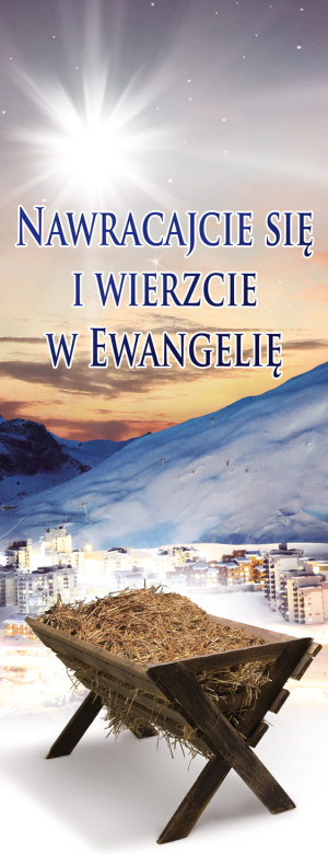 Baner na Boże Narodzenie "Nawracajcie się i wierzcie" 50x130 cm