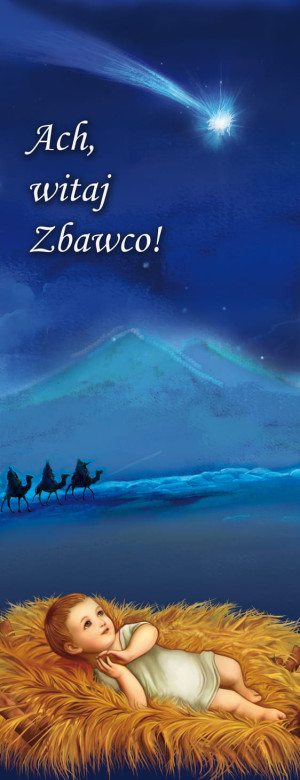 Baner na Boże Narodzenie, "Ach witaj Zbawco", niebieski 50x130 cm