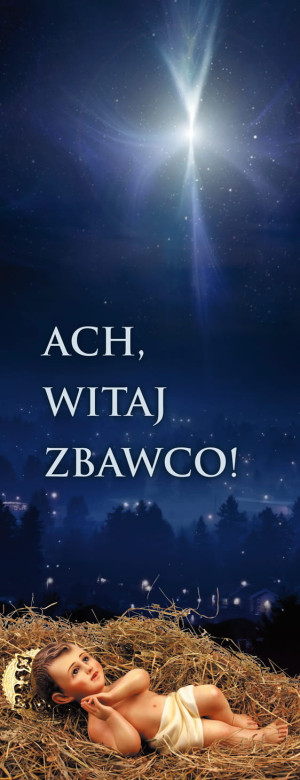 Baner na Boże Narodzenie, " Ach Witaj Zbawco", granatowy 50x130 cm
