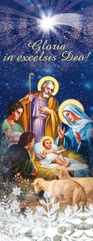 Baner na Boże Narodzenie, " Gloria in Excelsis Deo" niebieski z gwiazdą 50x130 cm