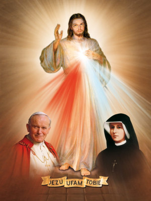 Plakat religijny Jezu Ufam Tobie i Święta Siostra Faustyna i ojciec święty Jan Paweł II
