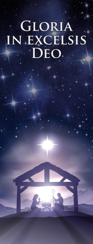 Baner na Boże Narodzenie, "Gloria in Excelsis Deo" granatowy z małymi gwiazdami 50x130 cm