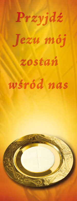 Baner na Boże Ciało "Przyjdź Jezu mój.." czerwony 50x130 cm