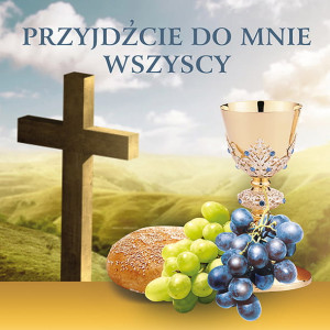 Baner na Boże Ciało "Przyjdźcie do mnie wszyscy" 150x150 cm