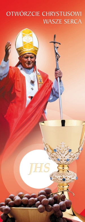 Baner na Boże Ciało "Otwórzcie.." czerwony 50x130 cm