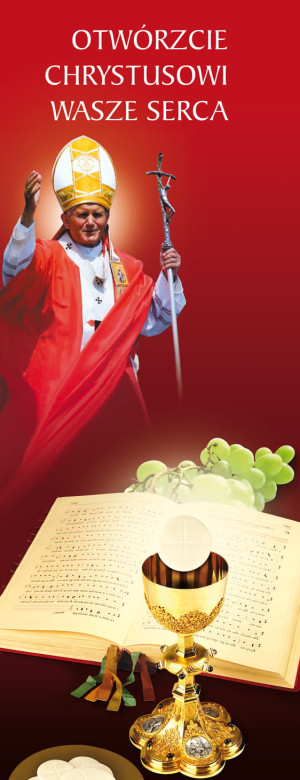 Baner na Boże Ciało "Otwórzcie.." czerwony 50x130 cm