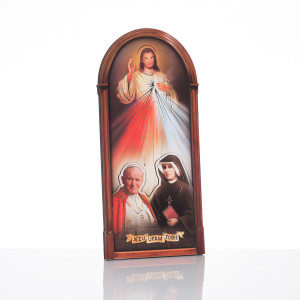 Jezus Miłosierny z Ojcem Świętym i świętą Faustyną