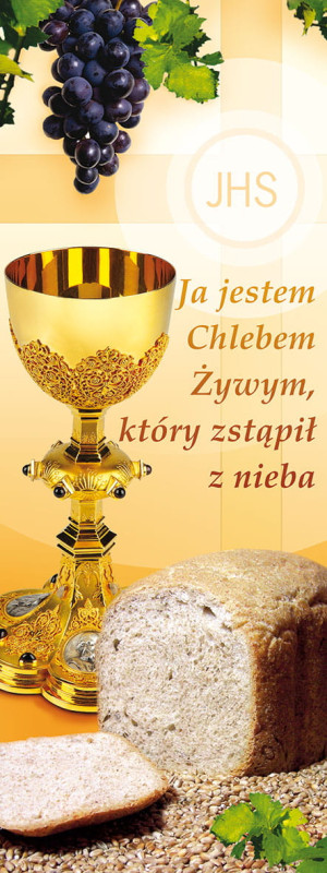 Baner na Boże Ciało "Ja jestem.." żółty 75x200 cm