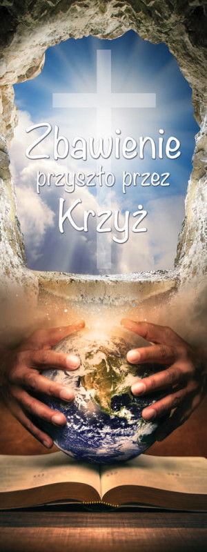 Baner na Wielki Post "Zbawienie przyszło przez krzyż" 75x200 cm