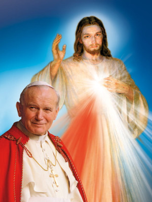 Plakat religijny Święty Jan Paweł II i Jezus Miłosierny.
