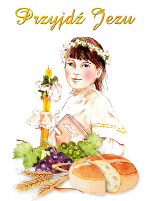 Baner na Pierwszą Komunię Świętą "Przyjdź Jezu" 75x100 cm