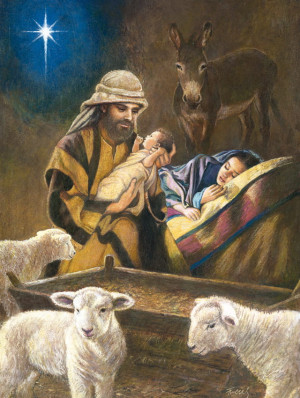 Plakat Religijny Święta Rodzina w Betlejem Boże Narodzenie